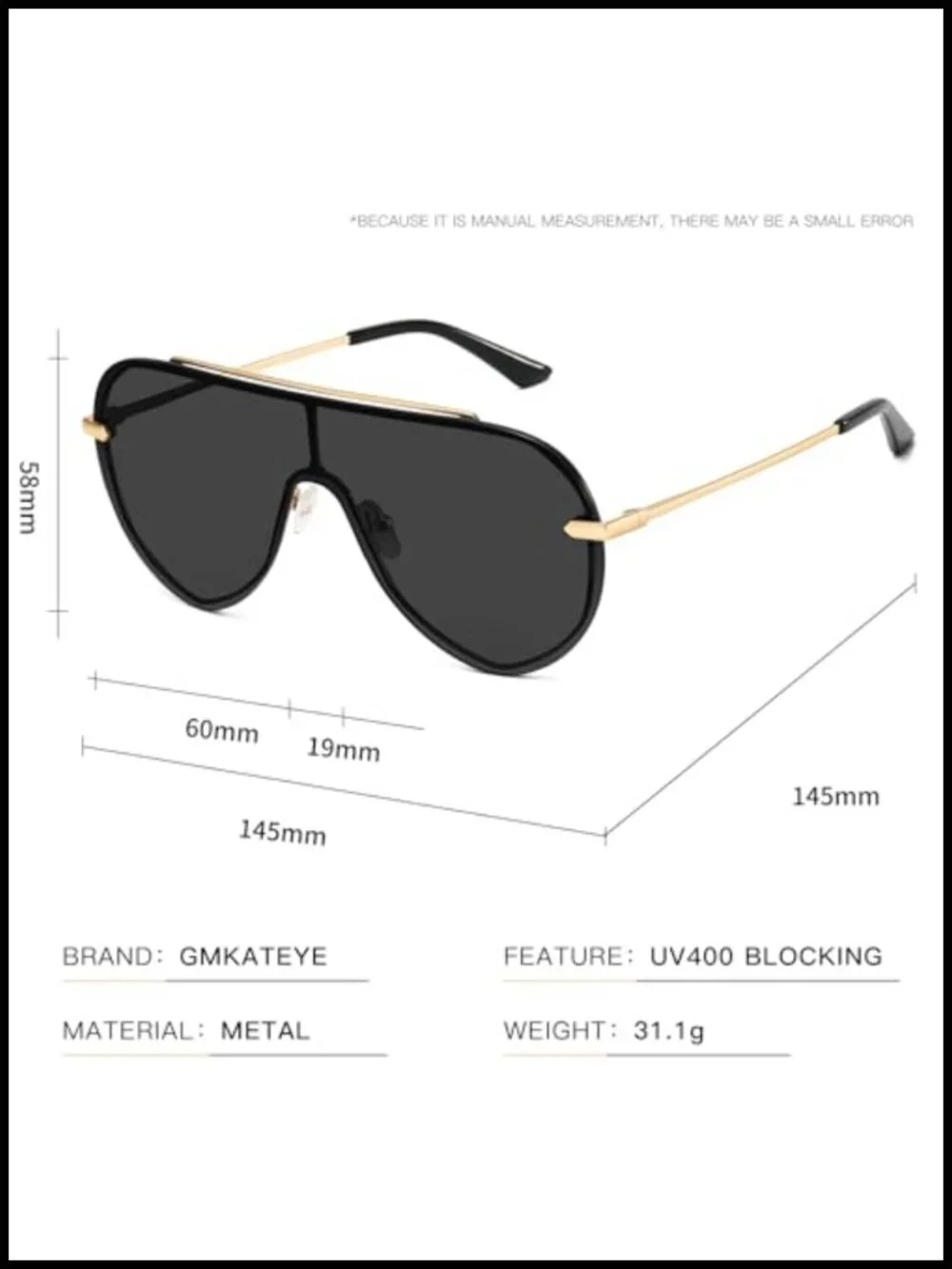 Oversized Aviator Shield Sunglasses UV400 Protection HD Clear Vision